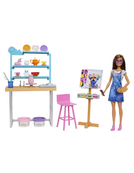 Barbie Relax and Create Atelier - Playset con Bambola e Plastilina per Vasi e Pittura - 25+ Accessori - Alta 29 cm - Regalo per