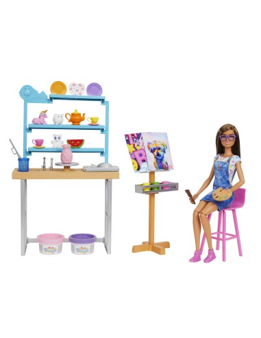 Barbie Relax and Create Atelier - Playset con Bambola e Plastilina per Vasi e Pittura - 25+ Accessori - Alta 29 cm - Regalo per