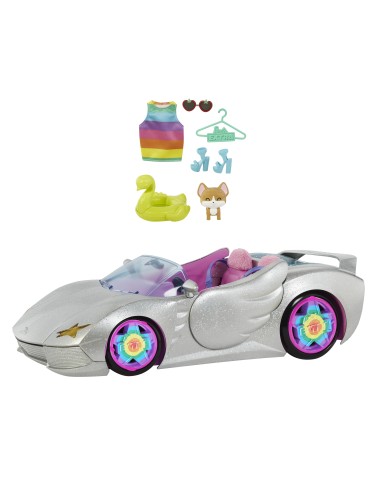Barbie Extra Cabrio - Bambola con Auto Argentata e Cagnolino - 1 Top e 2 Paia di Scarpe - Piscina per Cuccioli - Giocattolo per