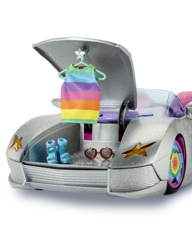 Barbie Extra Cabrio - Bambola con Auto Argentata e Cagnolino - 1 Top e 2 Paia di Scarpe - Piscina per Cuccioli - Giocattolo per