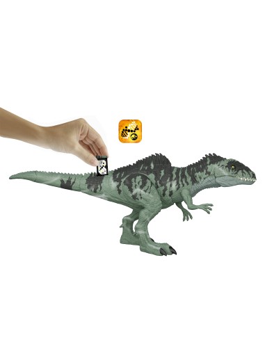 Jurassic World Gigantosauro Attacco Letale con fauci mobili, ruggito e movimenti, dinosauro giocattolo per bambini 4+ anni