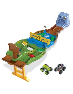 Hot Wheels Monster Trucks Torneo dei Titani Playset con Monster Truck Bigfoot e Gunkster per sfide testa a testa giocattolo per 2
