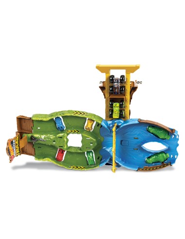 Hot Wheels Monster Trucks Torneo dei Titani Playset con Monster Truck Bigfoot e Gunkster per sfide testa a testa giocattolo per