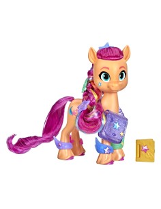 My Little Pony Una Nuova Genarazione, Sunny Capelli Arcobaleno, pony arancione da 15 cm con treccia arcobaleno e 17 accessori