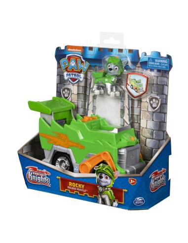 PAW Patrol | Veicolo Rescue Knights di Rocky | Camion per la raccolta di rifiuti riciclabili con personaggio | Giochi per