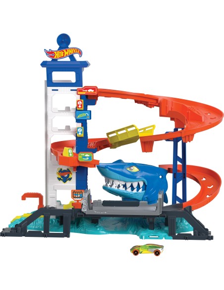 Hot Wheels City Set Super Squalo Playset con 1 macchinina , pista a tema nemesi, si collega ad altri playset, giocattolo per