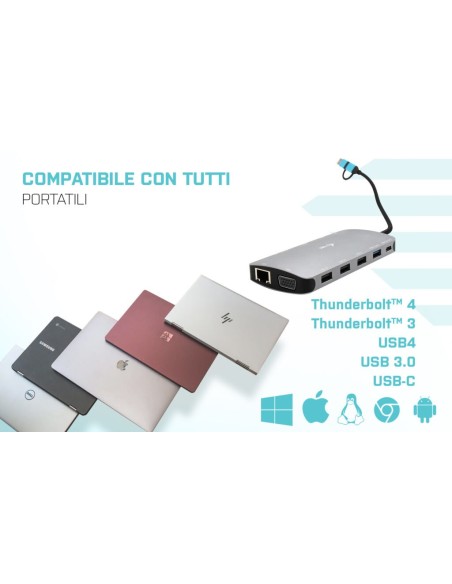 i-tec USB 3.0 USB-C Thunderbolt 3x Display Metal Nano Dock with LAN + Power Delivery 100 W