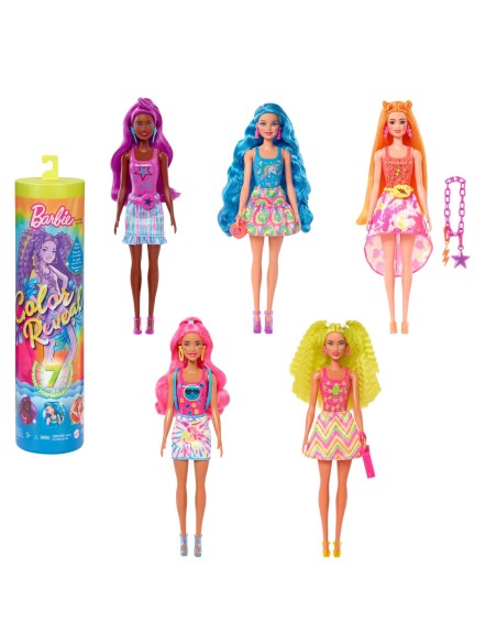 Barbie Color Reveal con 7 sorprese, Serie Fluo Tie-Dye con stampa Tie-Dye ed effetto cambia colore, Giocattolo e regalo per