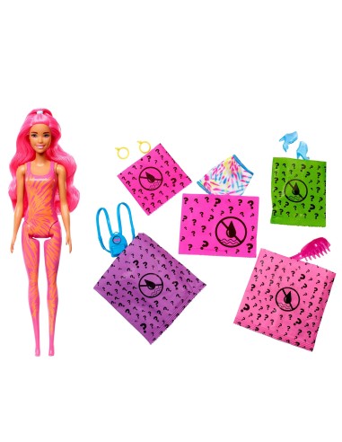 Barbie Color Reveal con 7 sorprese, Serie Fluo Tie-Dye con stampa Tie-Dye ed effetto cambia colore, Giocattolo e regalo per
