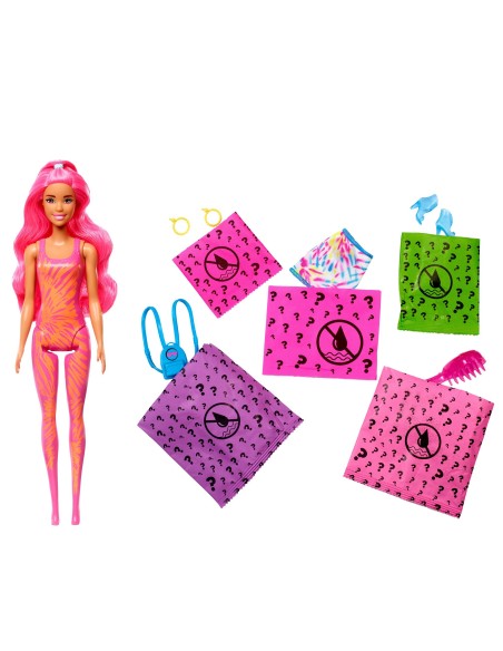 Barbie Color Reveal con 7 sorprese, Serie Fluo Tie-Dye con stampa Tie-Dye ed effetto cambia colore, Giocattolo e regalo per