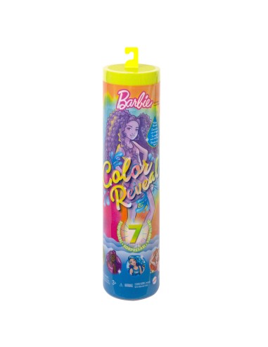 Barbie Color Reveal con 7 sorprese, Serie Fluo Tie-Dye con stampa Tie-Dye ed effetto cambia colore, Giocattolo e regalo per