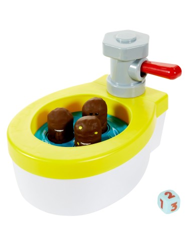Games ​Acchiappa la Cacca Turbo, gioco per bambini con water giocattolo, 3 pezzi di cacca, 1 dado e istruzioni, Giocattolo per